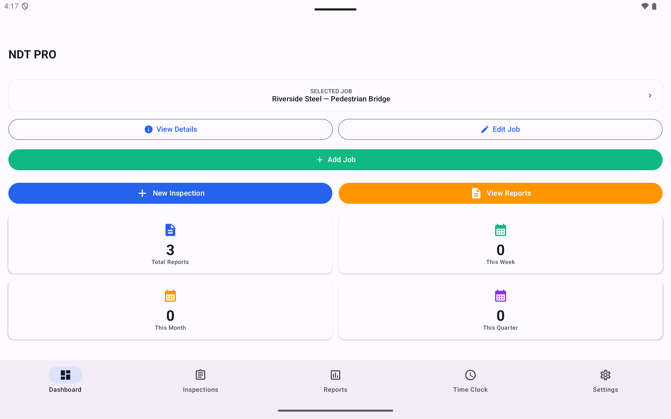 NDT Pro dashboard