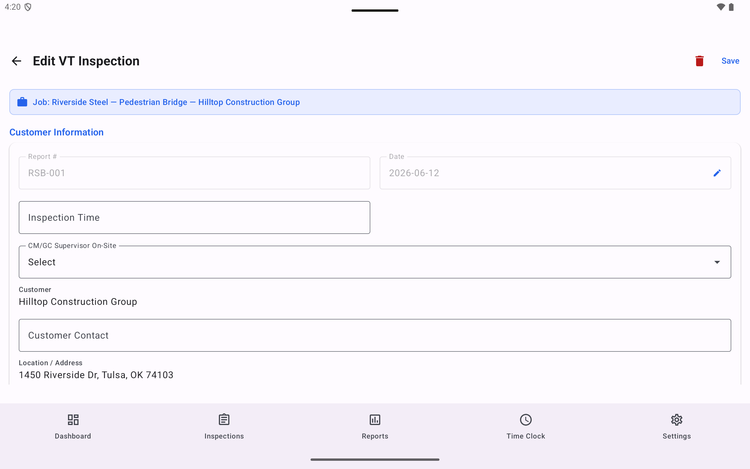 Inspection form